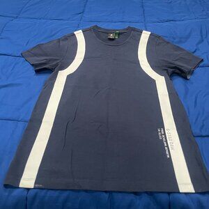 G-Star RAW Graphic Tee - Size Small - Charcoal Blue with Cream Stripes